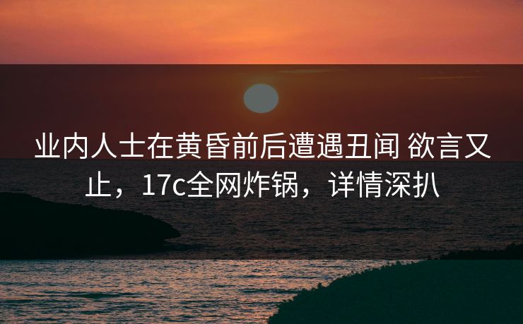 业内人士在黄昏前后遭遇丑闻 欲言又止，17c全网炸锅，详情深扒