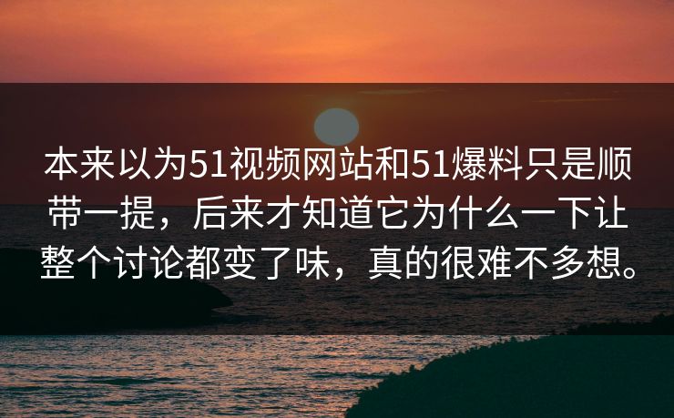 本来以为51视频网站和51爆料只是顺带一提，后来才知道它为什么一下让整个讨论都变了味，真的很难不多想。